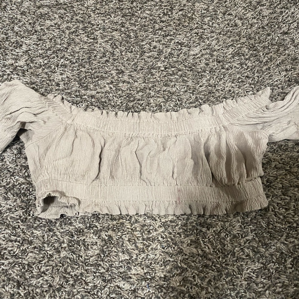 remington beige off the shoulder crop top